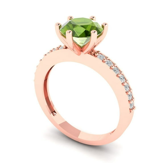 1.71ct round cut green natural peridot 18k rose gold Bridal Wedding Engagement Promise Anniversary Ring for Women size 9.75