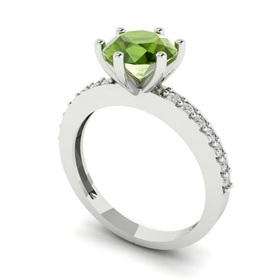 1.71ct round cut green natural peridot 18k white gold Bridal Wedding Engagement Promise Anniversary Ring for Women size 10