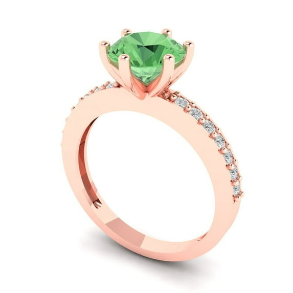 1.71ct round cut green Zircon 18k rose gold Bridal Wedding Engagement Promise Anniversary Ring for Women size 7.5