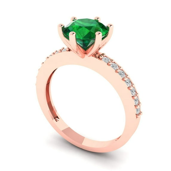 1.71ct round cut green emerald 14k rose gold Bridal Wedding Engagement Promise Anniversary Ring for Women size 10.75