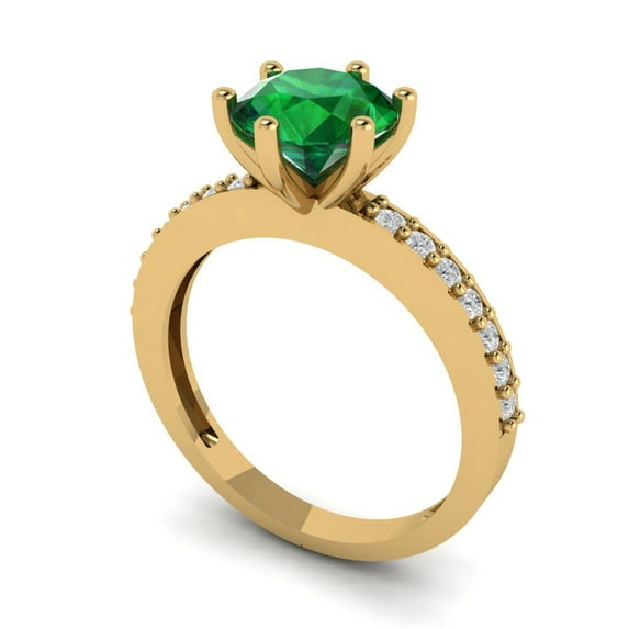 1.71ct round cut green emerald 18k yellow gold Bridal Wedding Engagement Promise Anniversary Ring for Women size 10