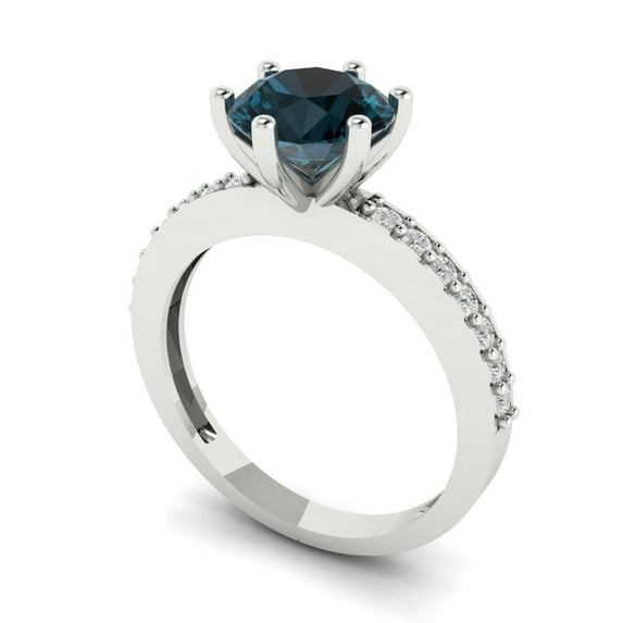 1.71ct round cut natural london blue topaz 14k white gold Bridal Wedding Engagement Promise Anniversary Ring for Women size 10