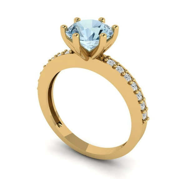 1.71ct round cut natural sky blue topaz 18k yellow gold Bridal Wedding Engagement Promise Anniversary Ring for Women size 8.25