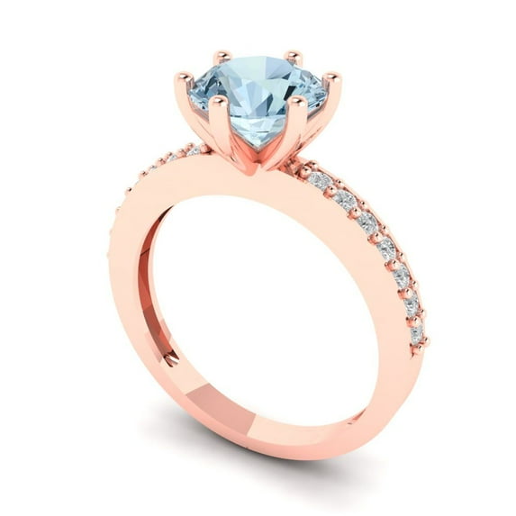 1.71ct round cut natural swiss blue topaz 18k rose gold Bridal Wedding Engagement Promise Anniversary Ring for Women size 7.25