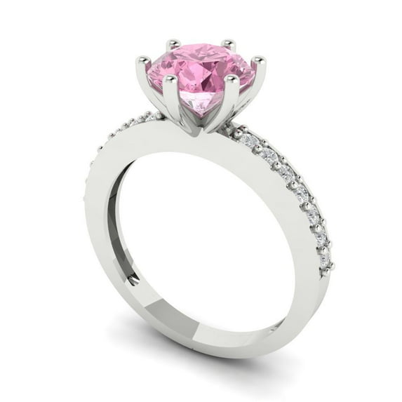 1.71ct round cut pink Zircon 18k white gold Bridal Wedding Engagement Promise Anniversary Ring for Women size 4.75