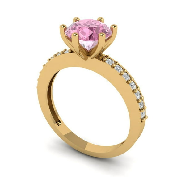 1.71ct round cut pink Zircon 18k yellow gold Bridal Wedding Engagement Promise Anniversary Ring for Women size 4