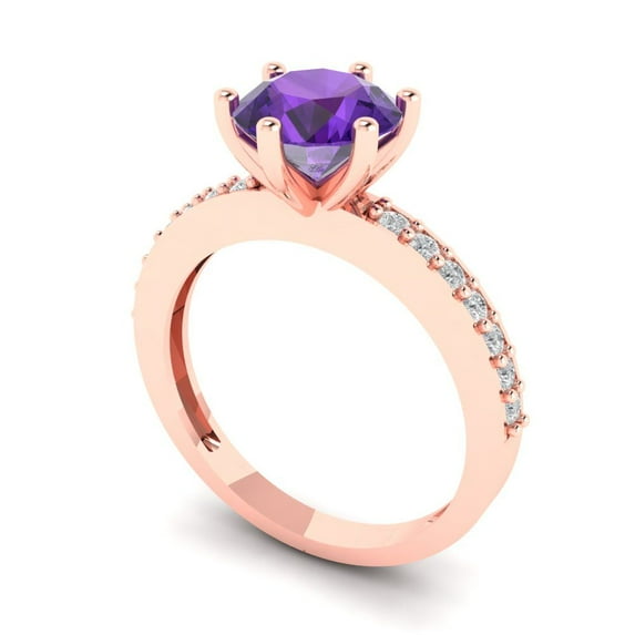1.71ct round cut purple natural amethyst 18k rose gold Bridal Wedding Engagement Promise Anniversary Ring for Women size 8
