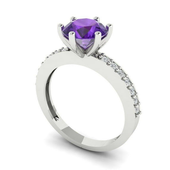 1.71ct round cut purple natural amethyst 18k white gold Bridal Wedding Engagement Promise Anniversary Ring for Women size 7.25