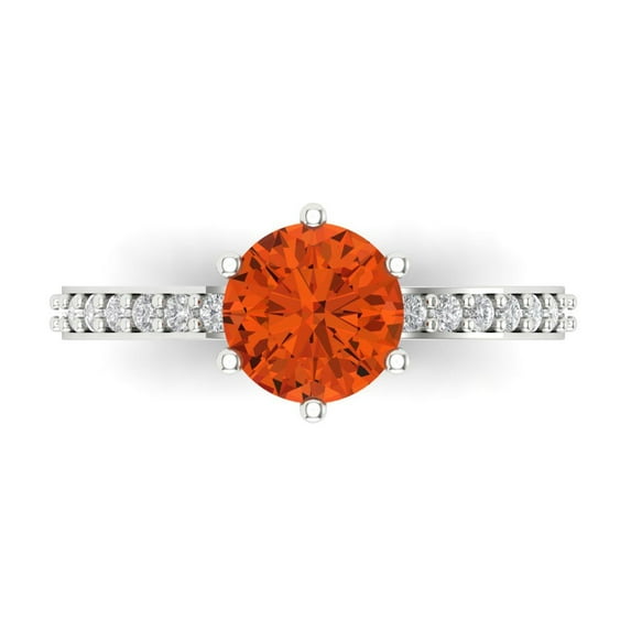 Clara Pucci 14K White Gold Solid Gold Red Solitaire with Accents Anniversary Ring for Women - 1.71 cttw Round Cut