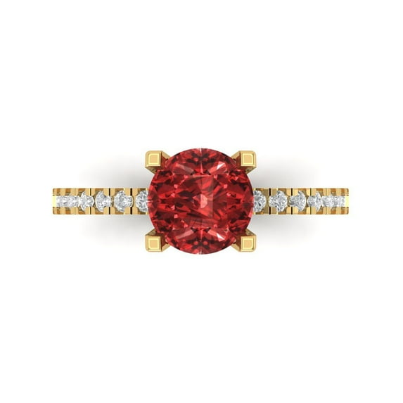 1.71 ct Round Cut Natural Garnet Solitaire with Simulated Diamond Accents 14K Yellow Gold Womens Engagement Ring