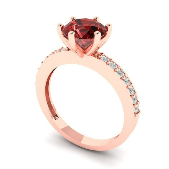 1.71ct round cut red natural garnet 18k rose gold Bridal Wedding Engagement Promise Anniversary Ring for Women size 5