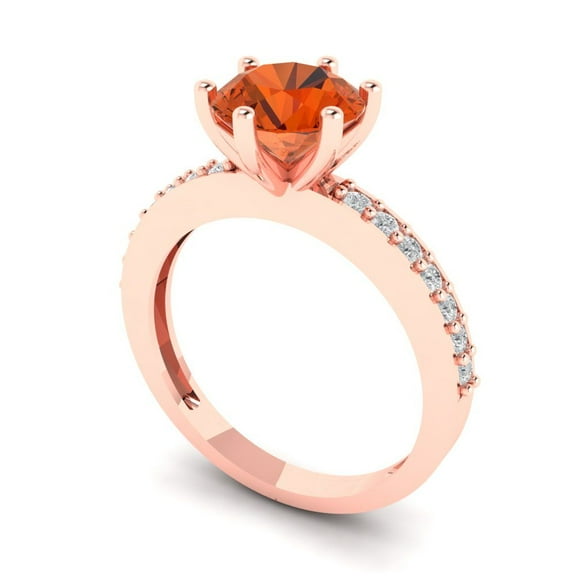 1.71ct round cut red Zircon 18k rose gold Bridal Wedding Engagement Promise Anniversary Ring for Women size 8.25
