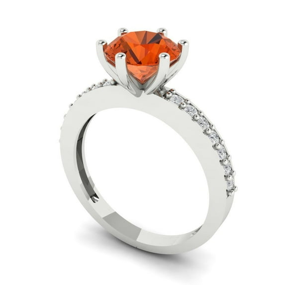 1.71ct round cut red Zircon 18k white gold Bridal Wedding Engagement Promise Anniversary Ring for Women size 5