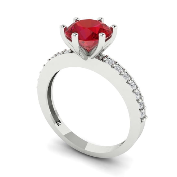 1.71ct round cut red ruby 14k white gold Bridal Wedding Engagement Promise Anniversary Ring for Women size 5