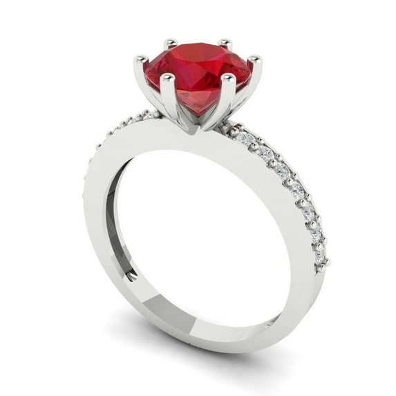1.71ct round cut red ruby 18k white gold Bridal Wedding Engagement Promise Anniversary Ring for Women size 8.5