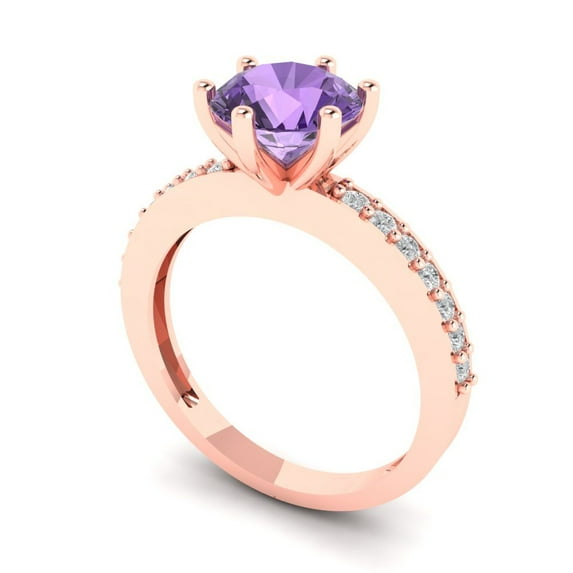 1.71ct round cut alexandrite 14k rose gold Bridal Wedding Engagement Promise Anniversary Ring for Women size 7.75