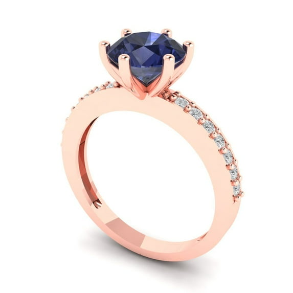 1.71ct round cut blue sapphire 14k rose gold Bridal Wedding Engagement Promise Anniversary Ring for Women size 8