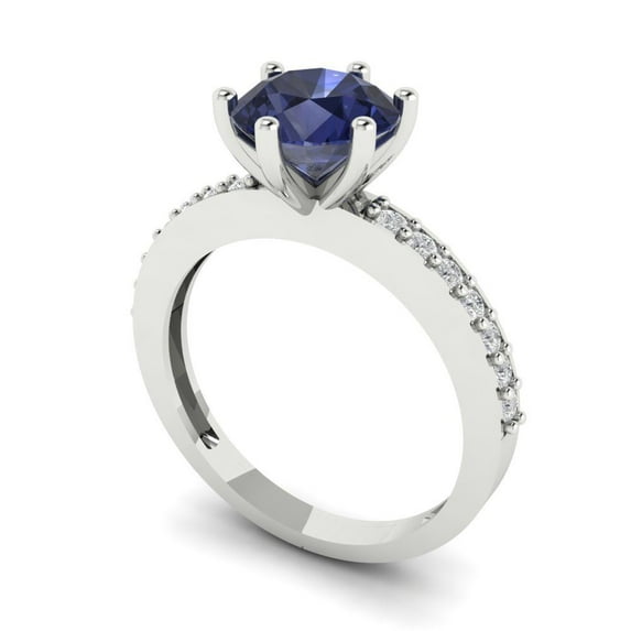 1.71ct round cut blue sapphire 18k white gold Bridal Wedding Engagement Promise Anniversary Ring for Women size 11