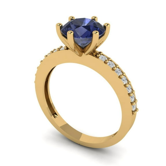 1.71ct round cut blue sapphire 18k yellow gold Bridal Wedding Engagement Promise Anniversary Ring for Women size 4.5