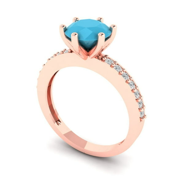 1.71ct round cut turquoise 14k rose gold Bridal Wedding Engagement Promise Anniversary Ring for Women size 7.25
