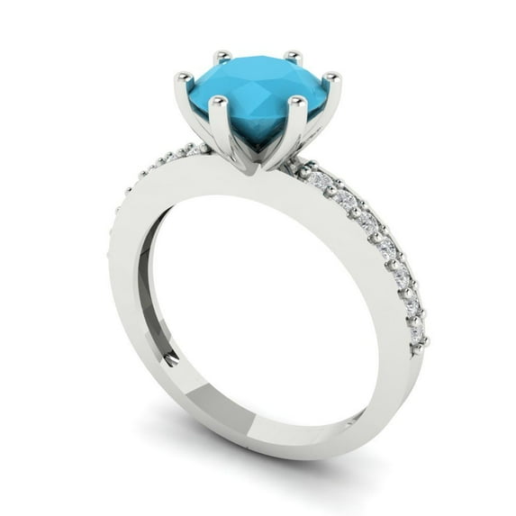 1.71ct round cut turquoise 14k white gold Bridal Wedding Engagement Promise Anniversary Ring for Women size 11