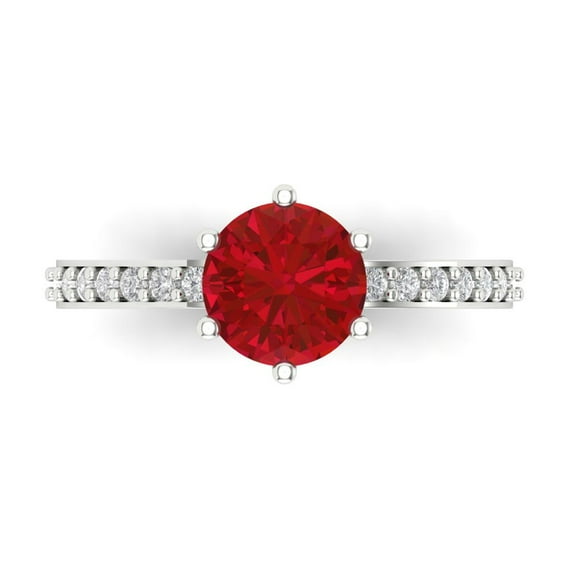 Clara Pucci 14K White Gold Solid Gold Tourmaline Solitaire with Accents Anniversary Ring for Women - 1.71 cttw Round Cut