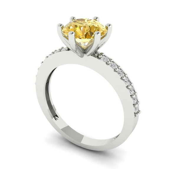 1.71ct round cut yellow moissanite 14k white gold Bridal Wedding Engagement Promise Anniversary Ring for Women size 5.25
