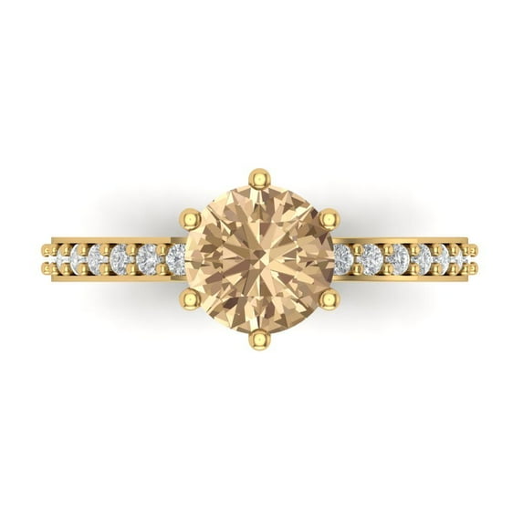 Clara Pucci 14K Yellow Gold Solid Gold YellowMoissanite Solitaire with Accents Anniversary Ring for Women - 1.71 cttw Round Cut