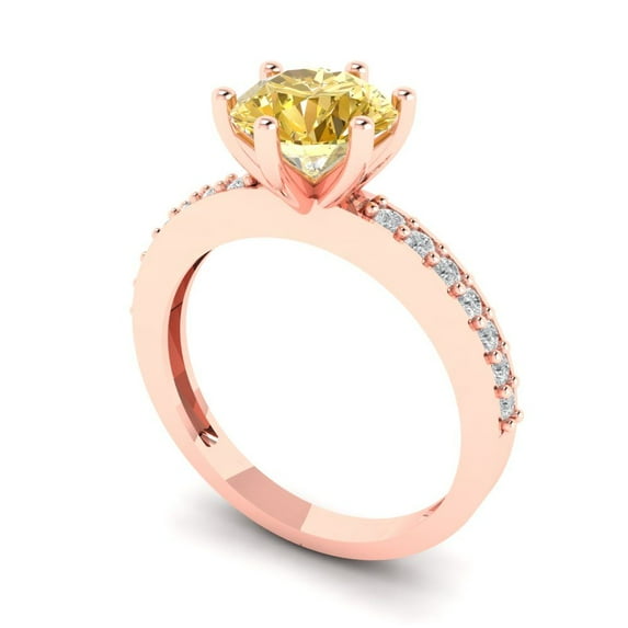 1.71ct round cut yellow natural citrine 18k rose gold Bridal Wedding Engagement Promise Anniversary Ring for Women size 6.25