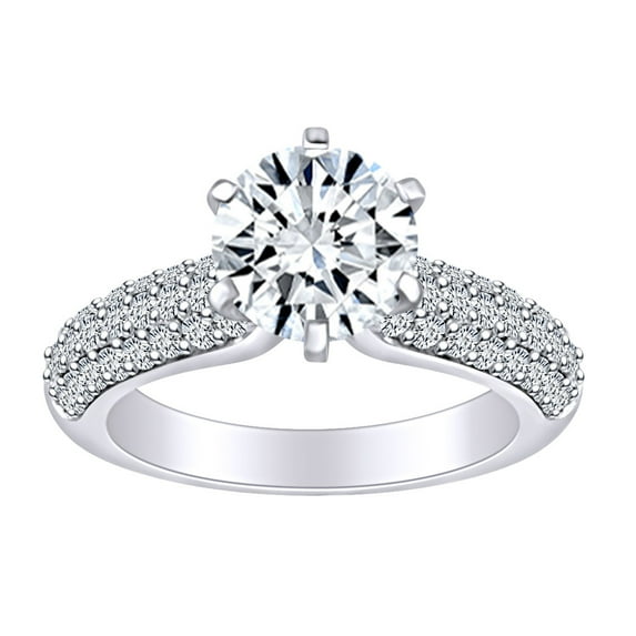 AFFY 1.72 Carat (Cttw) Round Shape White Natural Diamond Pave Set Engagement Ring In 14k Solid White Gold Ring Size-8