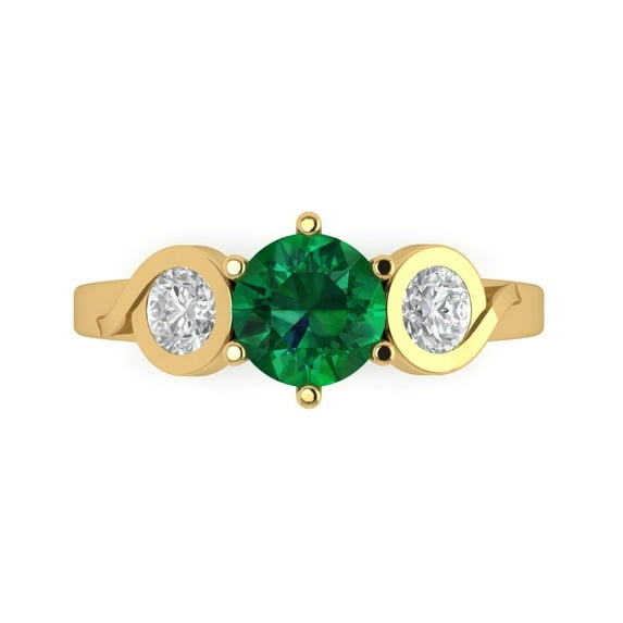 Three-Stone Engagement Ring for Women - 1.72ct Simulated Emerald in 14K Yellow Gold Promise Ring