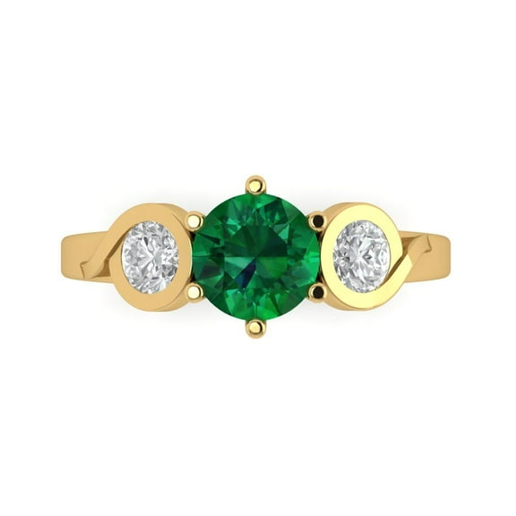 Three-Stone Engagement Ring for Women - 1.72ct Simulated Emerald in 18K Yellow Gold Promise Ring