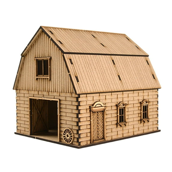 1/72 Miniature Wooden House Unassembly Granary Model Architecture Scene Model for Architecture Model Sand Table Layout War Scene Decoration barn B