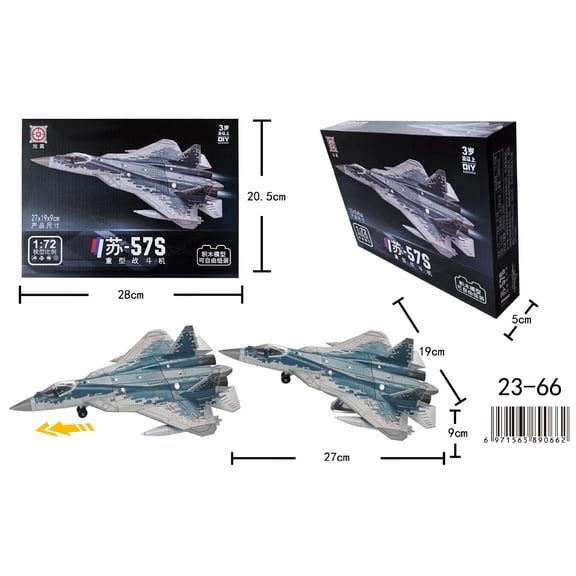 1/72 SU-57S Twin Engine Heavy Fighter Jet Model Creative Military Series Building Blocks DIY Assembled Toys For Boys Xmas Gifts