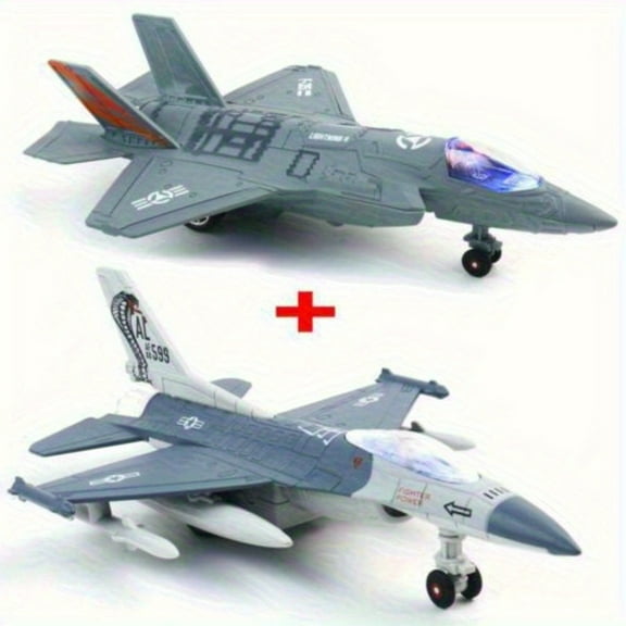 1:72 Scale(F-35 + F-16 ) Fighter Jet Aircraft Diecast Plane Model with Light&Sound, Suitable for Aircraft Enthusiasts To Collect, Give Gifts, Desktop Decoration