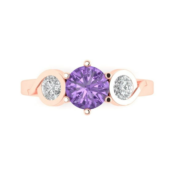 Three-Stone Engagement Ring for Women - 1.72ct Simulated Alexandrite in 14K Rose Gold Promise Ring
