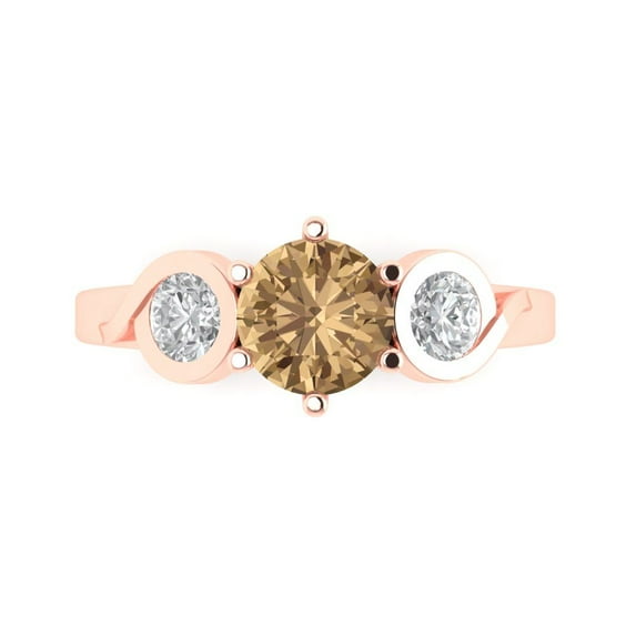 Three-Stone Engagement Ring for Women - 1.72ct Simulated Champagne Diamond in 14K Rose Gold Promise Ring