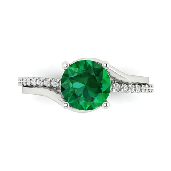 Solitaire with Accents Engagement Ring for Women - 1.71ct Simulated Emerald in 14K White Gold Promise Ring