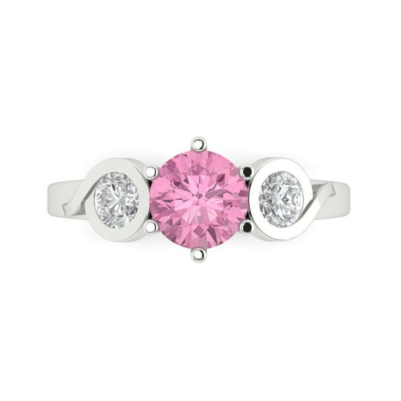 Three-Stone Engagement Ring for Women - 1.72ct Simulated Pink Diamond in 14K White Gold Promise Ring