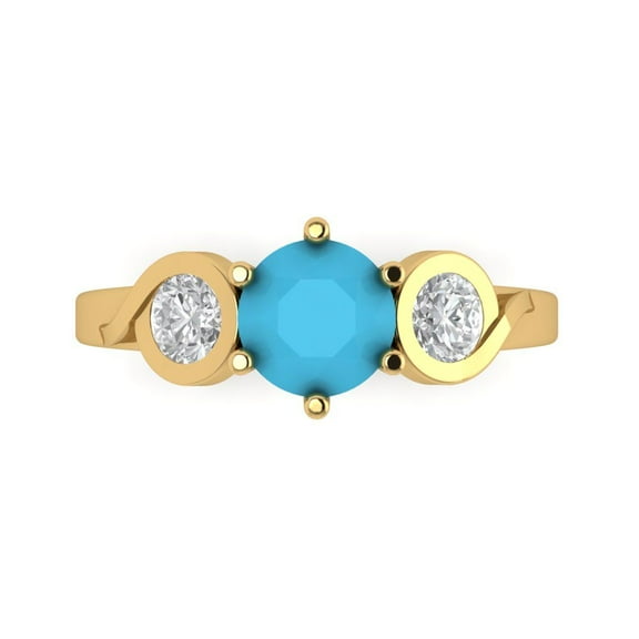 Three-Stone Engagement Ring for Women - 1.72ct Simulated Turquoise in 14K Yellow Gold Promise Ring