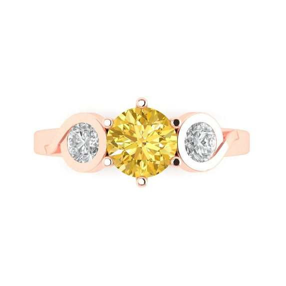 Three-Stone Engagement Ring for Women - 1.72ct Simulated Yellow Diamond in 14K Rose Gold Promise Ring
