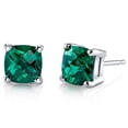 thumbnail image 1 of 1.72 ct Cushion Cut Green Created Emerald Stud Earrings in 14K White Gold, 1 of 4