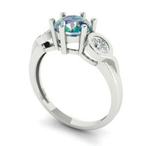 1.72 ct Round Cut Blue Moissanite Three-Stone Engagement Ring for Women in 18K White Gold