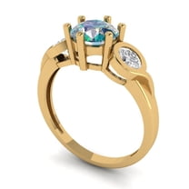 1.72 ct Round Cut Blue Moissanite Three-Stone Engagement Ring for Women in 18K Yellow Gold