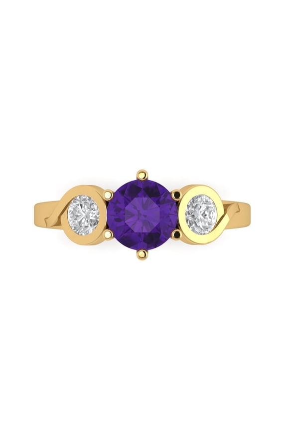 1.72 ctw 3 Stone Anniversary Ring for Women | Round Cut Natural Amethyst | Hyperallergenic Solid 14K Yellow Gold