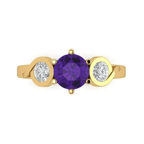 1.72 ctw 3 Stone Anniversary Ring for Women | Round Cut Natural Amethyst | Hyperallergenic Solid 18K Yellow Gold