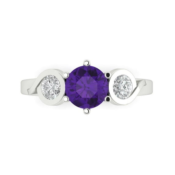 1.72 ct Round Cut Natural Amethyst Three-Stone Engagement Ring for Women in 18K White Gold