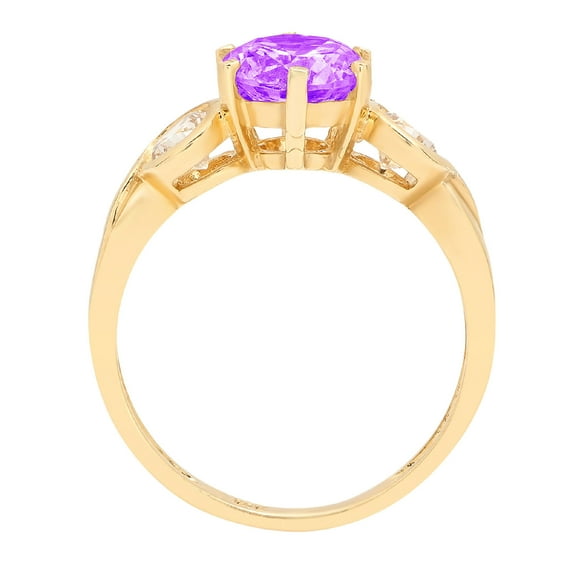 1.72 ct Round Cut Natural Amethyst Three-Stone Engagement Ring for Women in 18K Yellow Gold