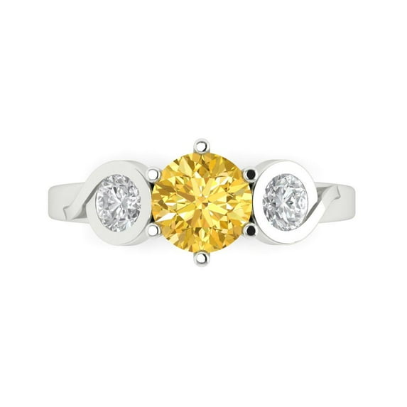 1.72 ct Round Cut Natural Citrine Three-Stone Engagement Ring for Women in 18K White Gold