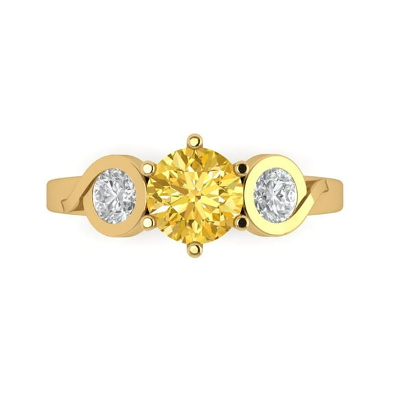 1.72 ct Round Cut Natural Citrine Three-Stone Engagement Ring for Women in 18K Yellow Gold